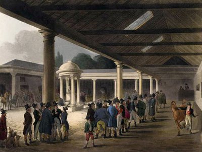 Tattersalls Horse Repository da Microcosmo di Londra di Ackermann da T. and Pugin Rowlandson